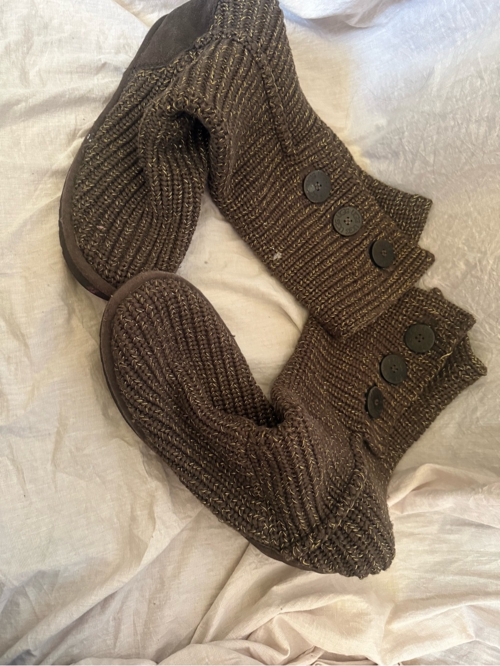 UGG Brown Knit Button Winter Boots